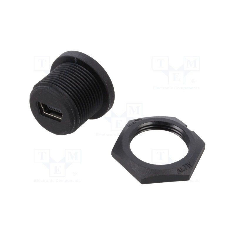 1 pcs x AMPHENOL LTW - NUB-20PMFP-SC7001 - Socket, USB B mini, for panel mounting,screw, THT, straight, IP67