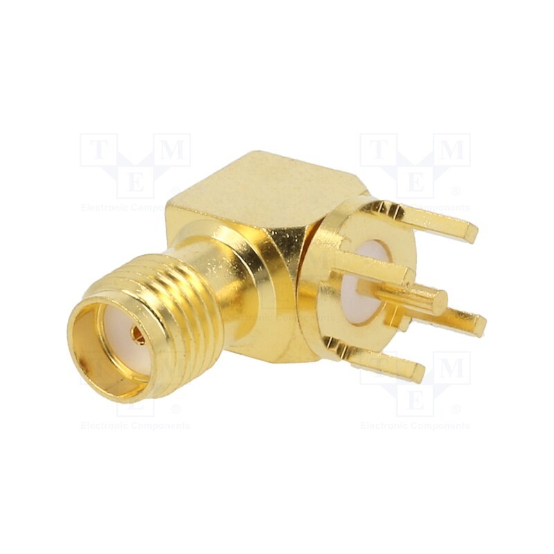 1 pcs x MUELLER ELECTRIC - BU-1420701301 - Socket, SMA, female, angled, 50Ω, THT, on PCBs, PTFE, gold-plated