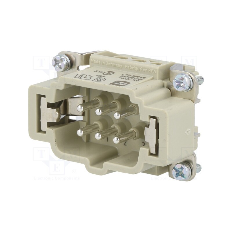 1 pcs x HARTING - 9330062601 - Connector: HDC, contact insert, male, Han E®, PIN: 6, 6+PE, size 6B