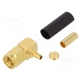 1 pcs x AMPHENOL RF - 132123 - Plug, SMA, male, angled 90°, 50Ω, soldering,crimped, for cable