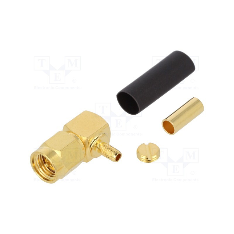 1 pcs x AMPHENOL RF - 132123 - Plug, SMA, male, angled 90°, 50Ω, soldering,crimped, for cable