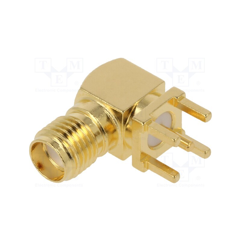 1 pcs x AMPHENOL RF - 901-143-6RFX - Plug, SMA, female, angled 90°, 50Ω, THT, for cable, PTFE, Mat: brass