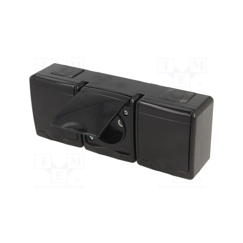 1 pcs x PAWBOL - D.3714CGGG/1 - Connector: AC supply, socket, 2P+PE, 250VAC, 16A, black, PIN: 3, IP44