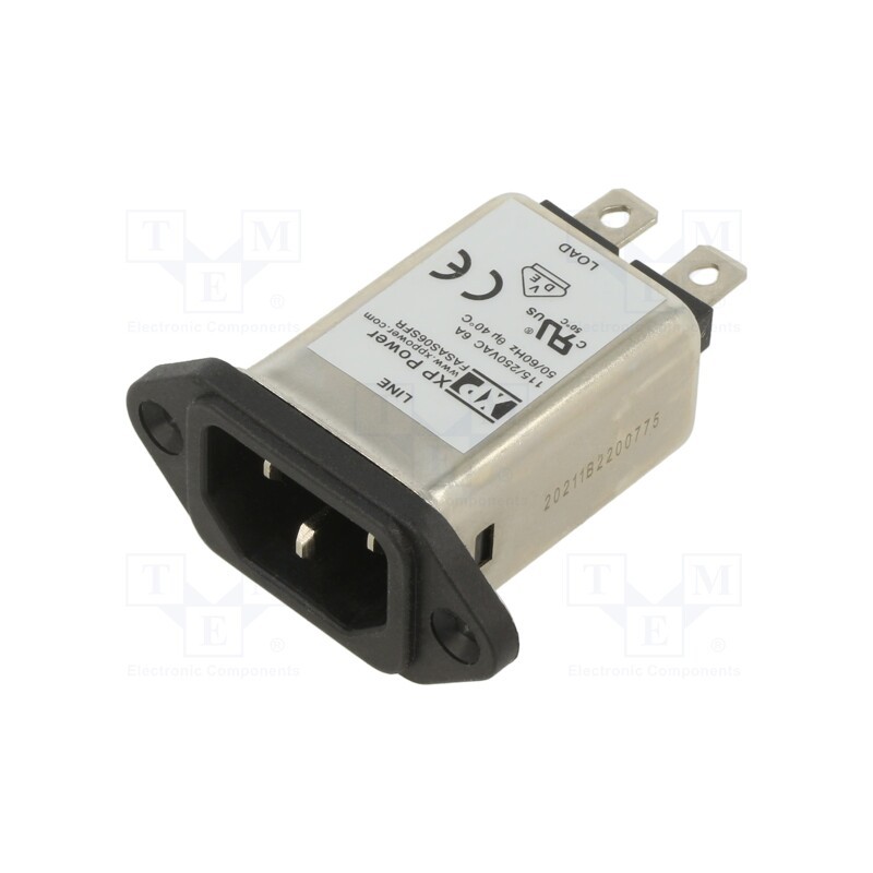 1 pcs x XP POWER - FASAS06SFR - Connector: AC supply, socket, male, 6A, 250VAC, IEC 60320, C14 (E)