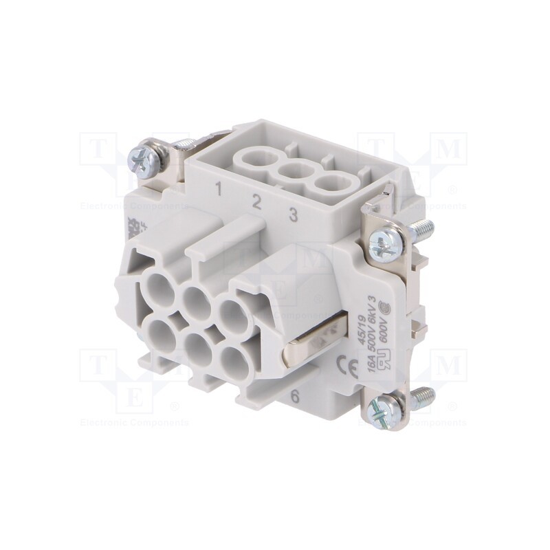 1 pcs x PHOENIX CONTACT - 1648128 - Connector: HDC, female, 500V, 16A, PIN: 6, Layout: 6+PE, 0.5÷2.5mm2