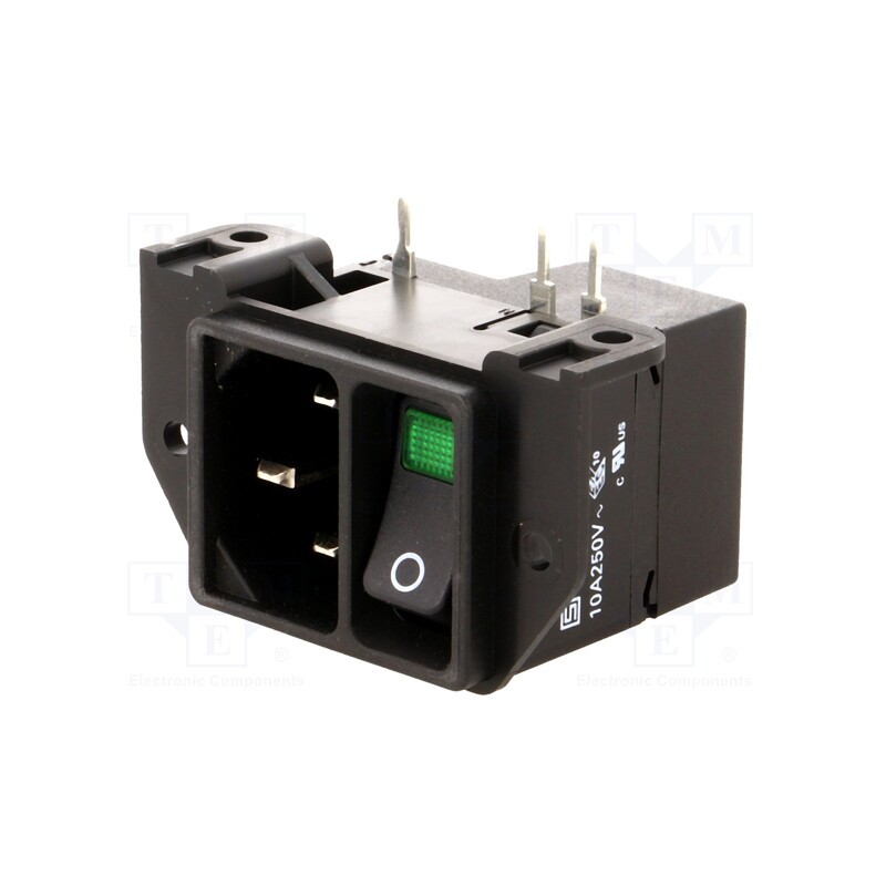 1 pcs x SCHURTER - DC21.0024.1111 - Connector: AC supply, socket, male, 10A, IEC 60320, C14 (E), THT