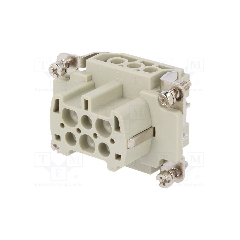 1 pcs x TE Connectivity - HE-006-F - Connector: HDC, contact insert, female, HE, PIN: 6, 6+PE, size 3, 16A