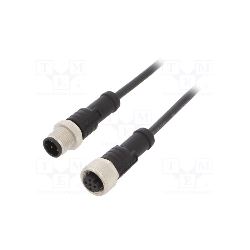 1 pcs x AMPHENOL LTW - M12A04ML-12AFL-SBA05 - Cable: for sensors/automation, PIN: 4, M12-M12, 0.5m, plug, plug