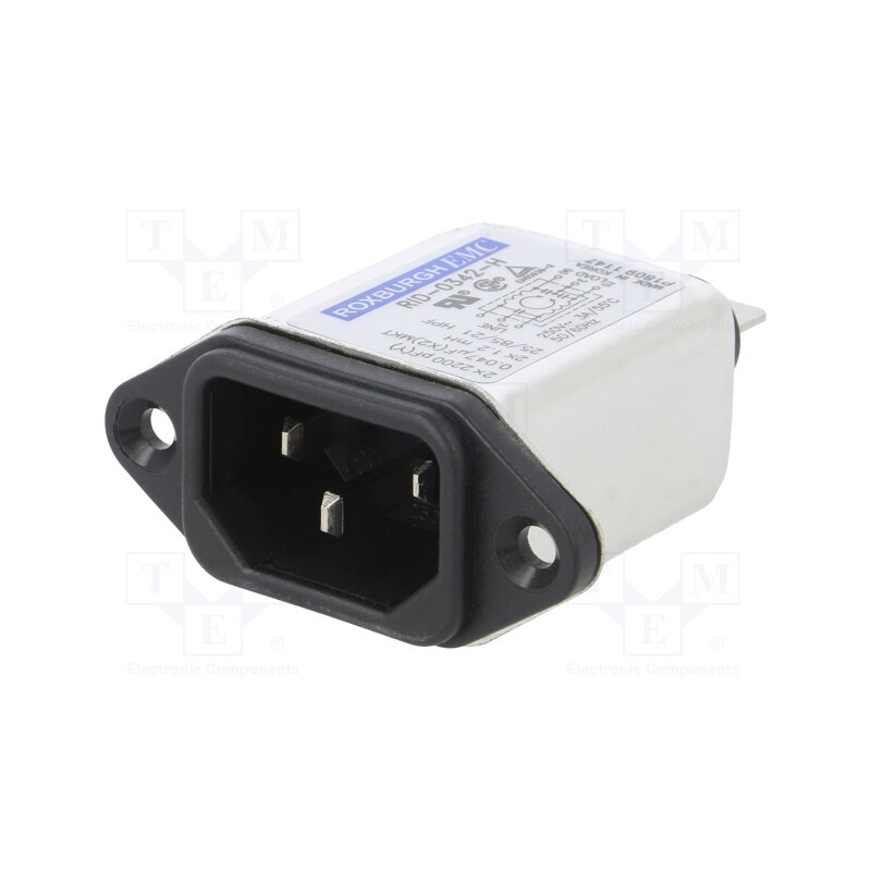 1 pcs x ROXBURGH EMC - RID0342H - Connector: AC supply, socket, male, 3A, 250VAC, IEC 60320, C14 (E)