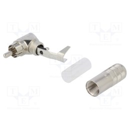 1 pcs x SWITCHCRAFT - 3502RA - Plug, RCA, male, angled 90°, soldering, silver, nickel plated