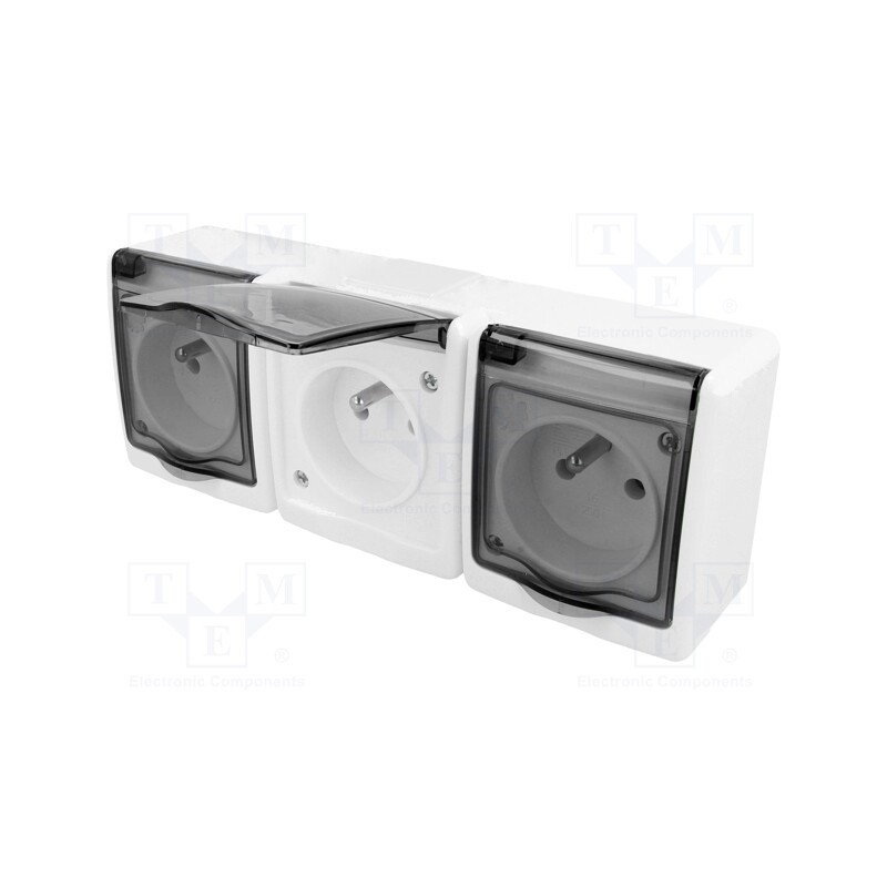 1 pcs x PAWBOL - D.3114GGG/1 - Connector: AC supply, socket, 2P+PE, 250VAC, 16A, white, PIN: 3, IP44