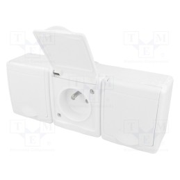 1 pcs x PAWBOL - D.3114BGGG/1 - Connector: AC supply, socket, 2P+PE, 250VAC, 16A, white, PIN: 3, IP44