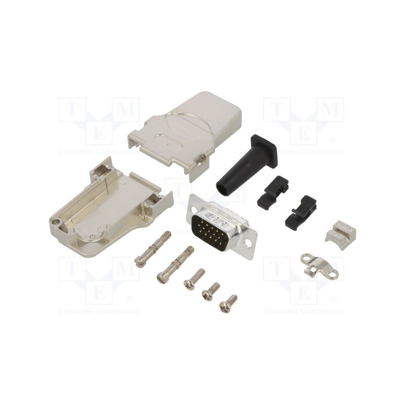 1 pcs x Amphenol Communications Solutions - L17D45ZF09-RG+L717HDE15P - D-Sub HD, PIN: 15, male, angled 45°, soldering, for cable