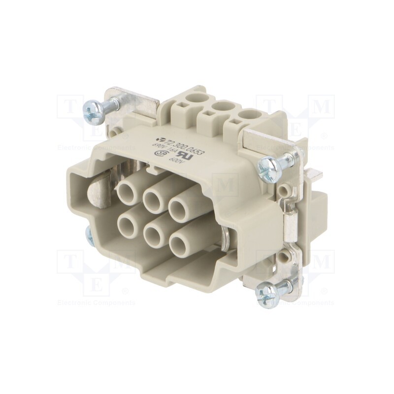 1 pcs x WIELAND - 72.300.0653.0 - Connector: HDC, female, PIN: 6, size 6, contact insert, 600V, 16A