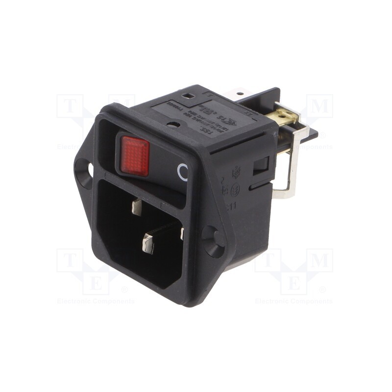 1 pcs x SCHURTER - DC11.0021.001 - Connector: AC supply, socket, male, 15A, 250VAC, IEC 60320, C14 (E)