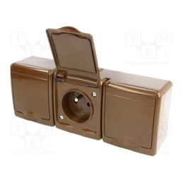 1 pcs x PAWBOL - D.3214BRGGG/1 - Connector: AC supply, socket, 2P+PE, 250VAC, 16A, brown, PIN: 3, IP44