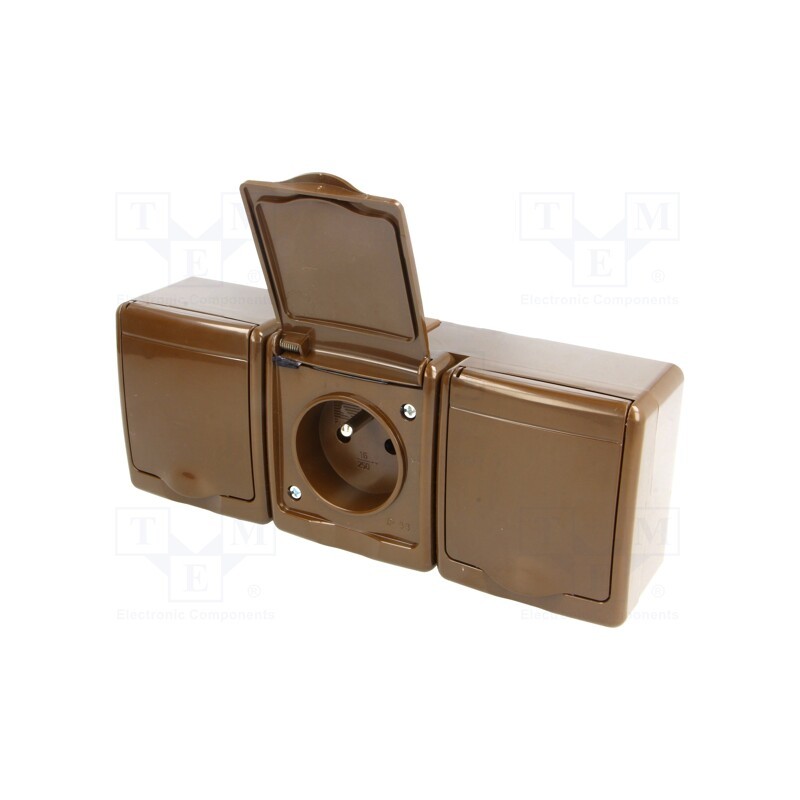 1 pcs x PAWBOL - D.3214BRGGG/1 - Connector: AC supply, socket, 2P+PE, 250VAC, 16A, brown, PIN: 3, IP44