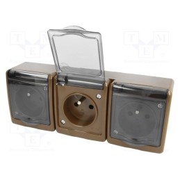 1 pcs x PAWBOL - D.3214GGG/1 - Connector: AC supply, socket, 2P+PE, 250VAC, 16A, brown, PIN: 3, IP44