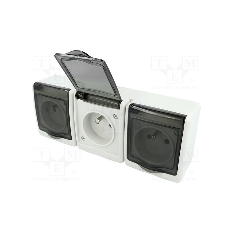 1 pcs x PAWBOL - D.3614GGG/1 - Connector: AC supply, socket, 2P+PE, 250VAC, 16A, grey, PIN: 3, IP44