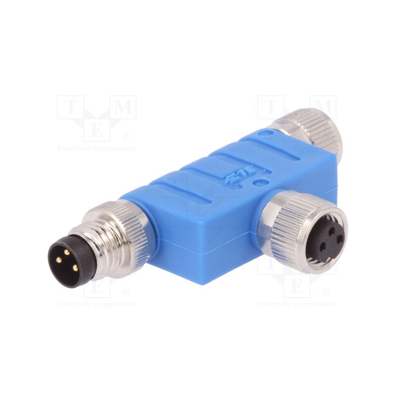 1 pcs x TE Connectivity - T4082102003-000 - T adapter, M8 male,M8 female x2, PIN: 3, T, IP67, Polarisation: A