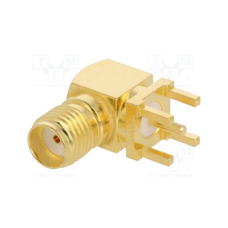 1 pcs x AMPHENOL RF - 132136 - Plug, SMA, female, angled 90°, 50Ω, THT, for cable, PTFE, Mat: brass