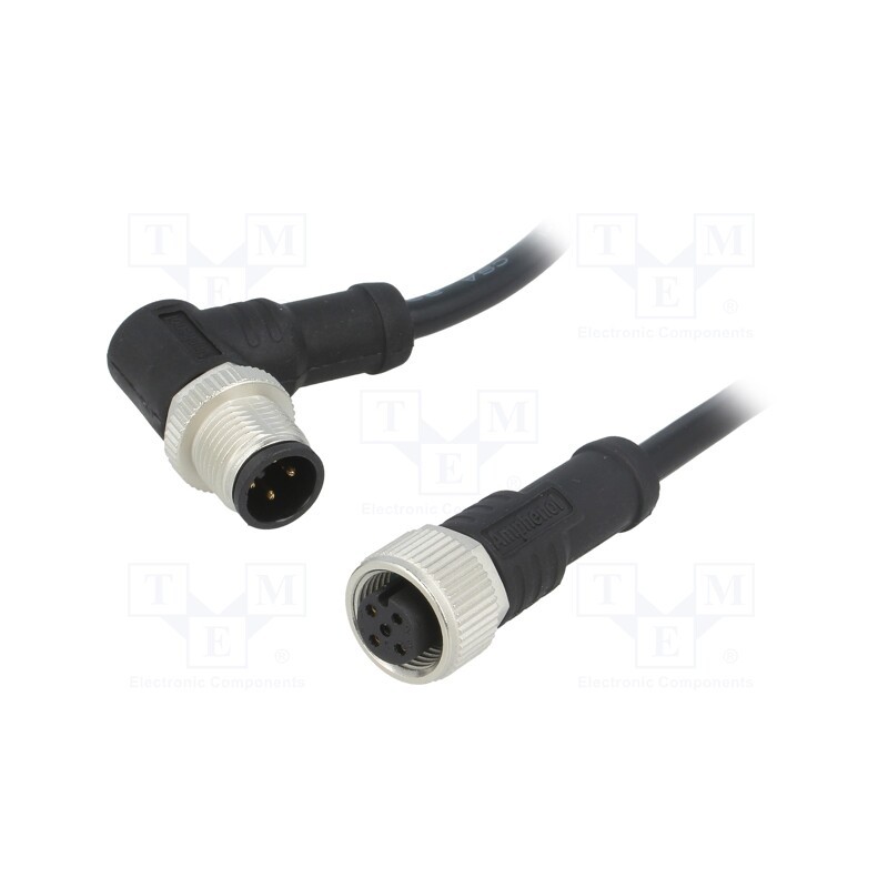 1 pcs x AMPHENOL LTW - M12A04FL-12AMR-SD001 - Cable: for sensors/automation, PIN: 4, M12-M12, 1m, plug, plug, 250V