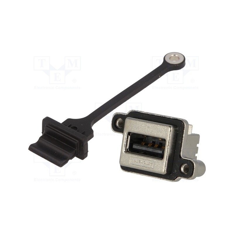 1 pcs x Amphenol Communications Solutions - MUSB-A111-35 - Socket, USB A, MUSB, for panel mounting,screw, THT, angled 90°