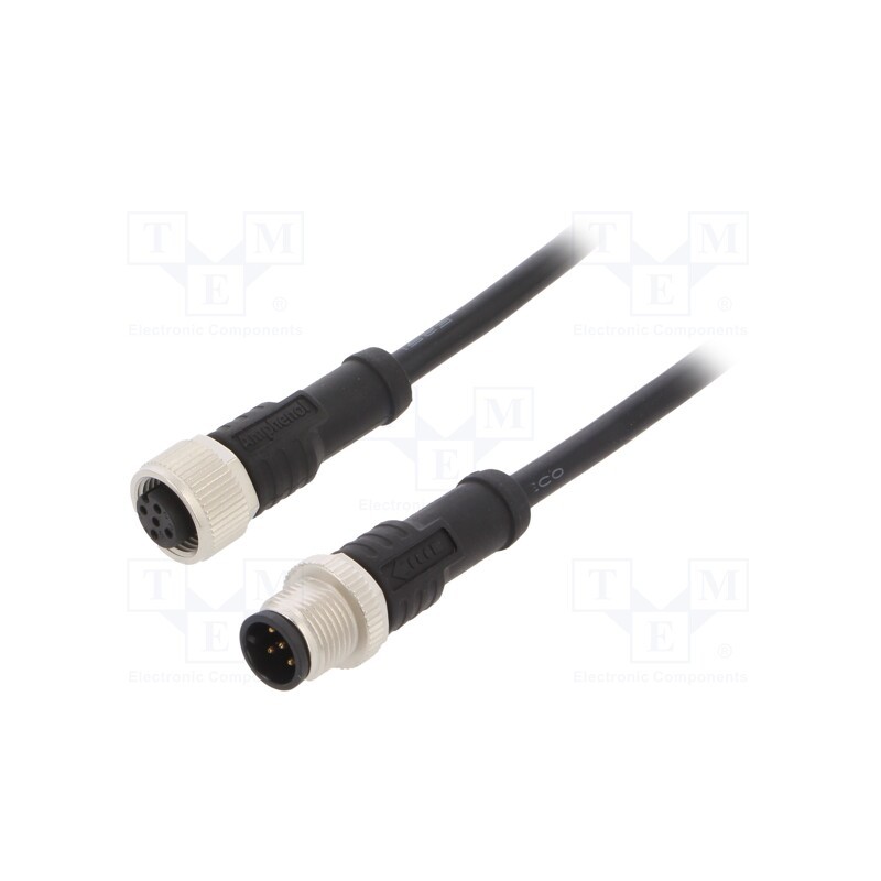 1 pcs x AMPHENOL LTW - M12A05ML-12AFL-SDA05 - Cable: for sensors/automation, PIN: 5, M12-M12, 0.5m, plug, plug