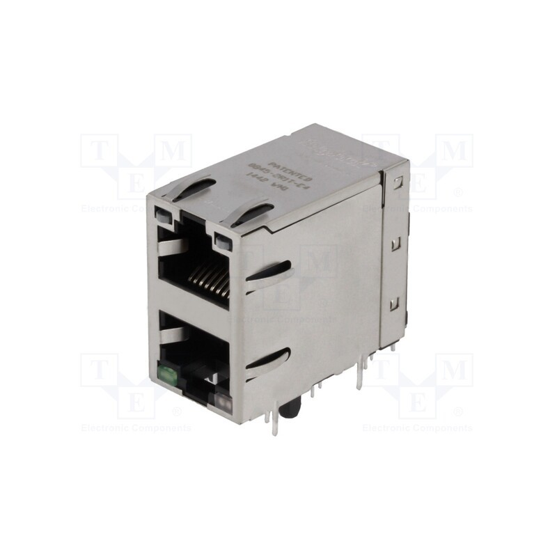 1 pcs x BEL FUSE - 0845-2R1T-E4 - Socket, RJ45, PIN: 8, shielded,double,with LED, Layout: 8p8c, THT