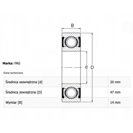 Shaft ball bearing for scooter 6204 c3 fag 20x47x14mm