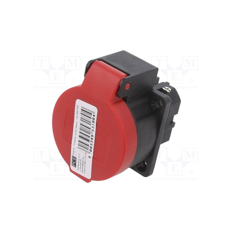 1 pcs x PCE - 1325-0R - Connector: AC supply, socket, 2P+PE, 250VAC, 16A, black,red, PIN: 3