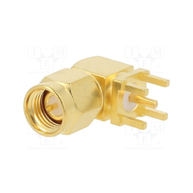 1 pcs x AMPHENOL RF - 132135 - Plug, SMA, male, angled 90°, 50Ω, THT, for cable, PTFE, gold-plated