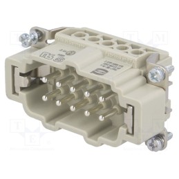 1 pcs x HARTING - 9330102601 - Connector: HDC, contact insert, male, Han E®, PIN: 10, 10+PE, 16A