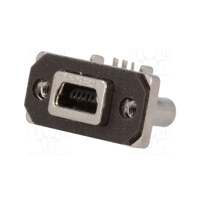 1 pcs x Amphenol Communications Solutions - MUSB-B151-34 - Socket, USB B mini, MUSB, for panel mounting,on PCBs,screw, THT