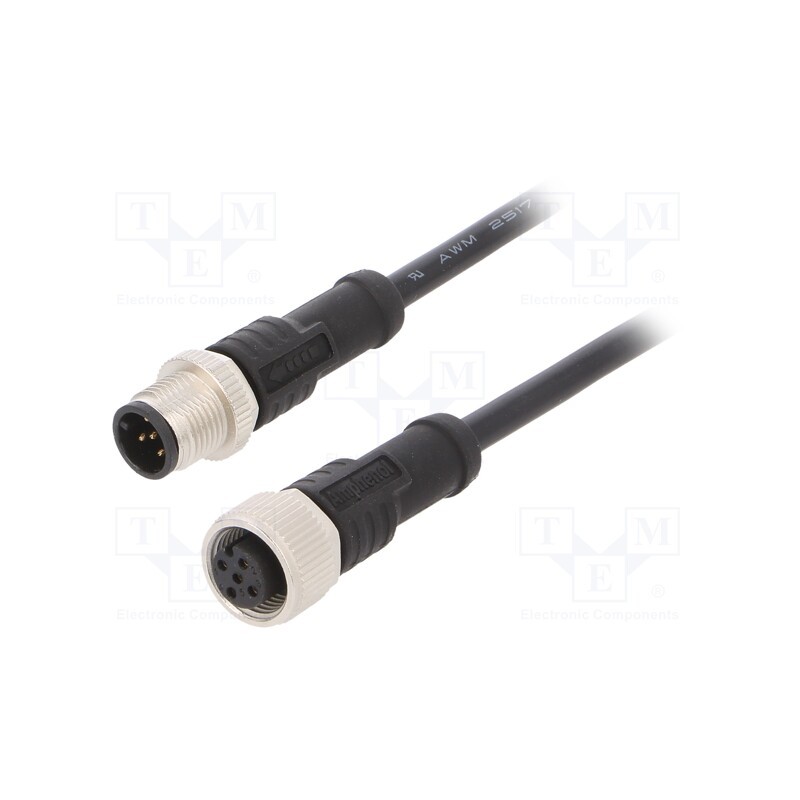 1 pcs x AMPHENOL LTW - M12A05ML-12AFL-SD001 - Cable: for sensors/automation, PIN: 5, M12-M12, 1m, plug, plug, 60V
