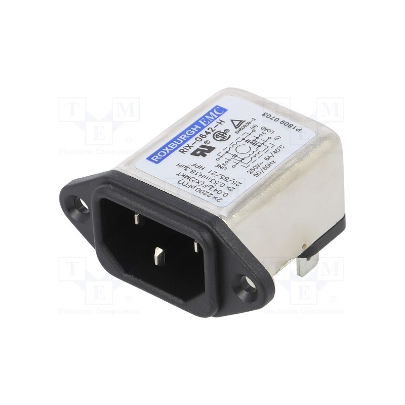1 pcs x ROXBURGH EMC - RIX0642H - Connector: AC supply, socket, male, 6A, 250VAC, IEC 60320, C14 (E)