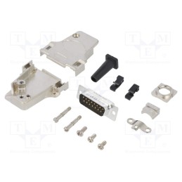 1 pcs x Amphenol Communications Solutions - L17D45ZF15-RG+L717SDA15P - D-Sub, PIN: 15, male, angled 45°, soldering, for cable, g