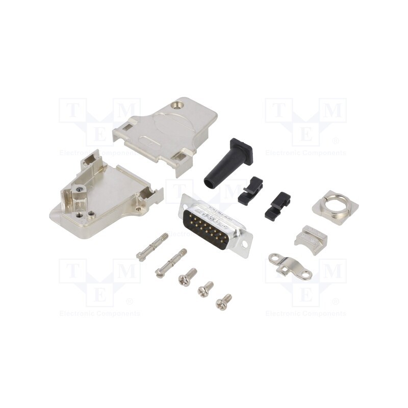 1 pcs x Amphenol Communications Solutions - L17D45ZF15-RG+L717SDA15P - D-Sub, PIN: 15, male, angled 45°, soldering, for cable, g