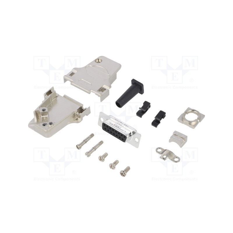 1 pcs x Amphenol Communications Solutions - L17D45ZF15-RG+L77SDA15S - D-Sub, PIN: 15, female, angled 45°, soldering, for cable, 