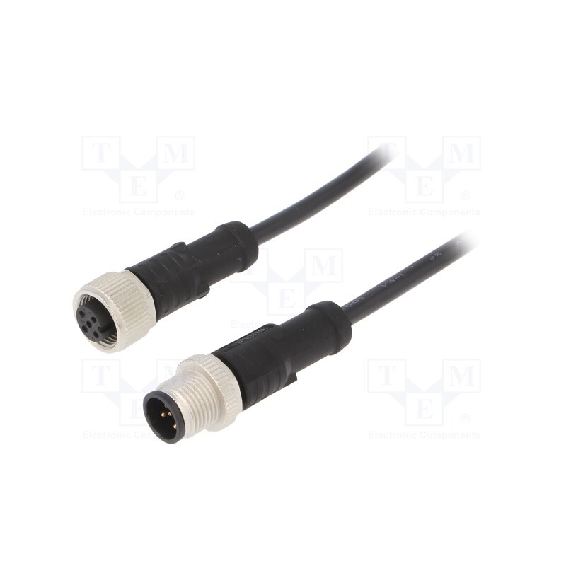 1 pcs x AMPHENOL LTW - M12A05ML-12AFL-SB001 - Cable: for sensors/automation, PIN: 5, M12-M12, 1m, plug, plug, 60V