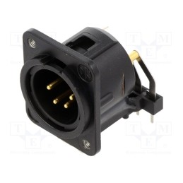 1 pcs x NEUTRIK - NC4MDM3-H-B - Socket, XLR, male, PIN: 4, angled 90°, THT, black, 6A, 19x24mm