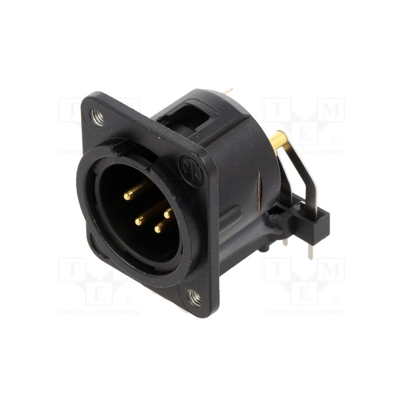 1 pcs x NEUTRIK - NC4MDM3-H-B - Socket, XLR, male, PIN: 4, angled 90°, THT, black, 6A, 19x24mm