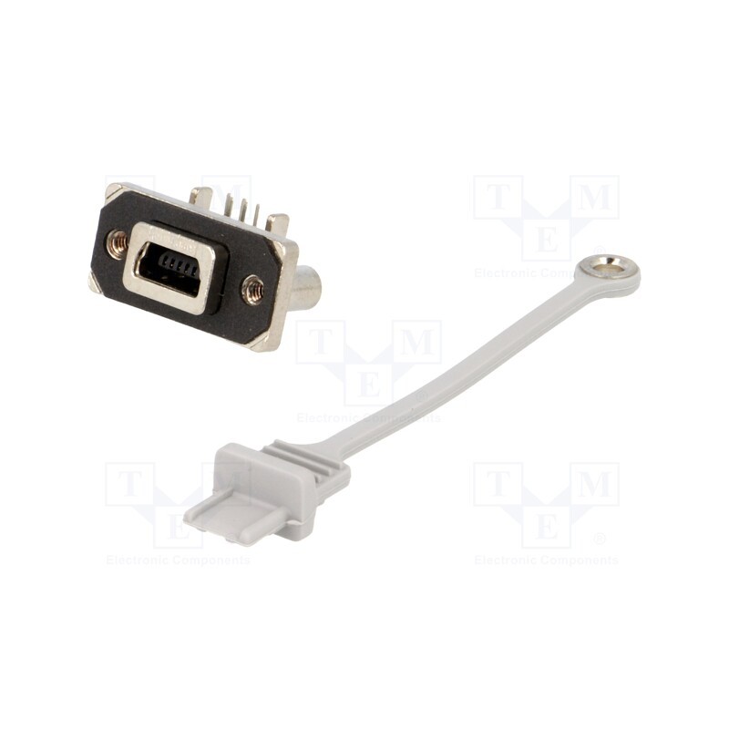 1 pcs x Amphenol Communications Solutions - MUSB-B151-01 - Socket, USB B mini, MUSB, for panel mounting,screw, THT, USB 2.0
