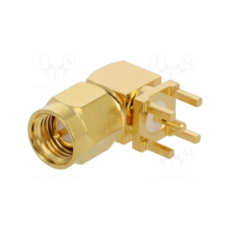 1 pcs x AMPHENOL RF - 901-9894-RFX - Plug, SMA, male, angled 90°, 50Ω, THT, for cable, PTFE, gold-plated