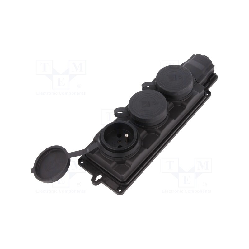 1 pcs x PAWBOL - D.3159/3 - Connector: AC supply, socket, 2P+PE, 250VAC, 16A, black, IP44