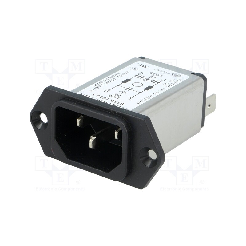 1 pcs x SCHURTER - 5110.1533.1 - Connector: AC supply, socket, male, 15A, 250VAC, IEC 60320, C14 (E)