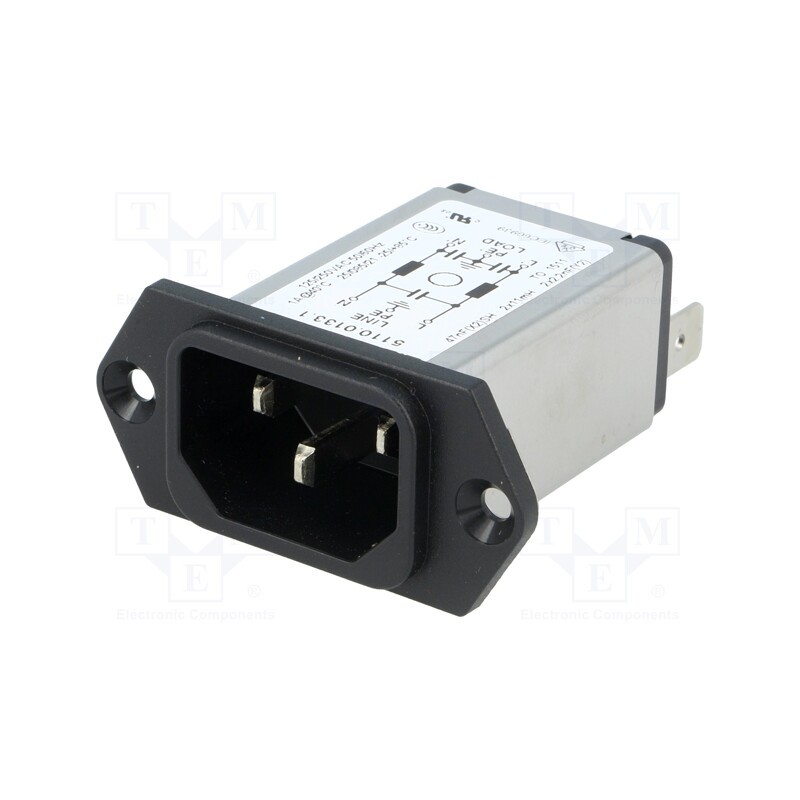 1 pcs x SCHURTER - 5110.0133.1 - Connector: AC supply, socket, male, 1A, 250VAC, IEC 60320, C14 (E)