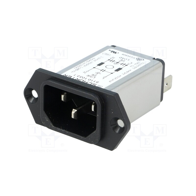 1 pcs x SCHURTER - 5110.1033.1 - Connector: AC supply, socket, male, 10A, 250VAC, IEC 60320, C14 (E)