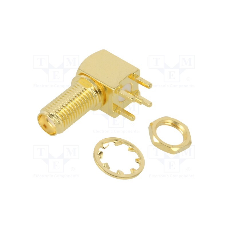 1 pcs x AMPHENOL RF - 132203 - Socket, SMA, female, angled 90°, 50Ω, THT, PTFE, gold-plated