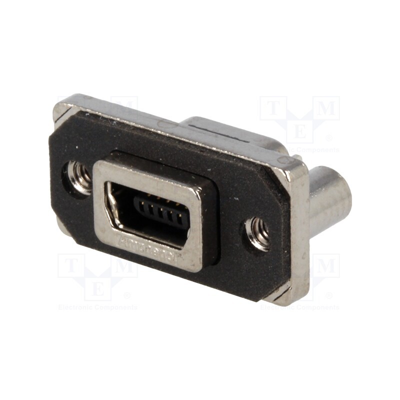 1 pcs x Amphenol Communications Solutions - MUSB-B551-04 - Socket, USB B mini, MUSB, for panel mounting,on PCBs,screw, THT